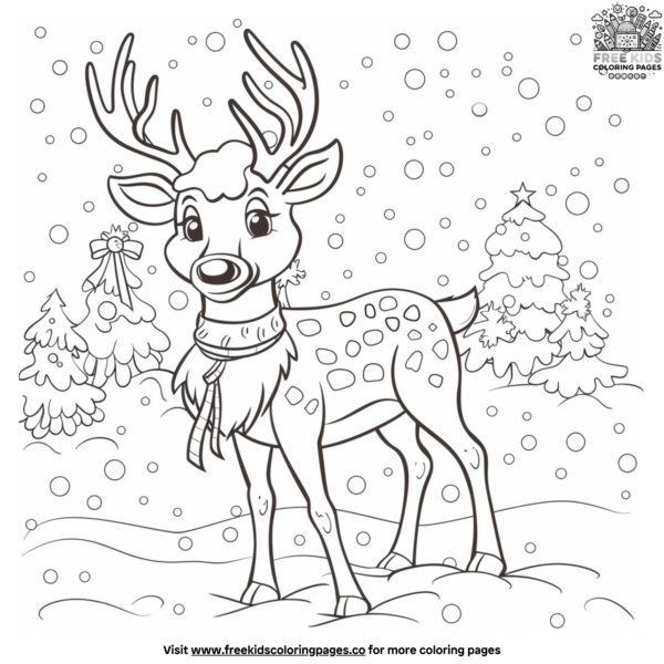 Reindeer in Snow Coloring Pages