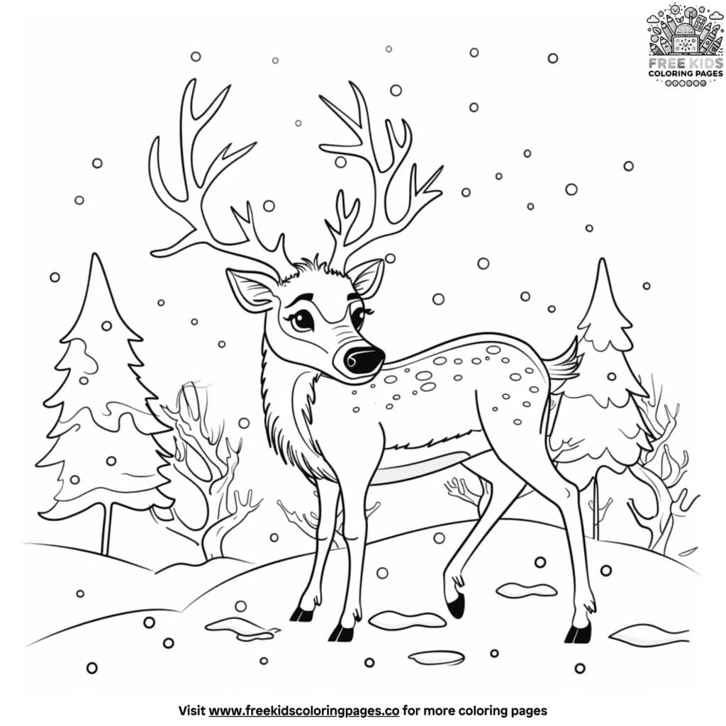 Reindeer in snow coloring pages