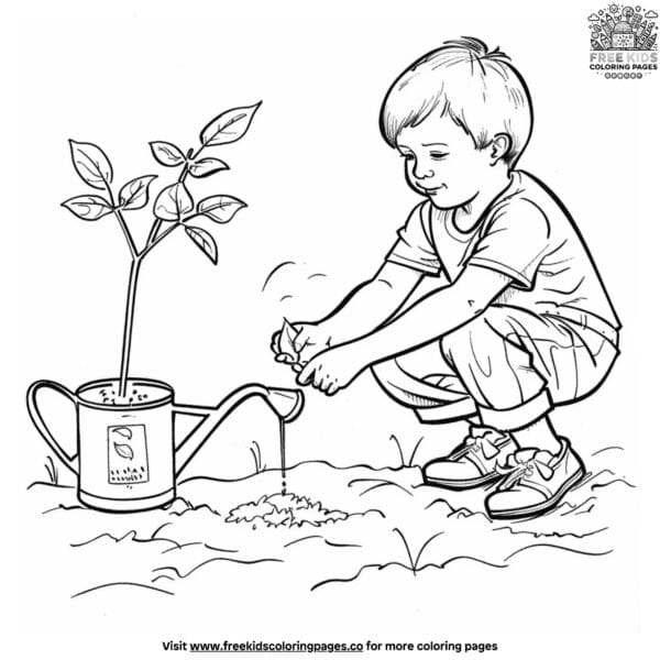 Young gardener coloring pages