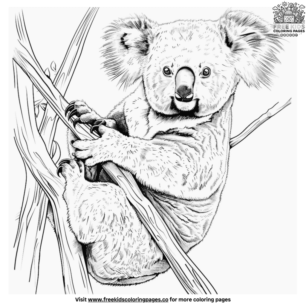 Realistic koala coloring pages