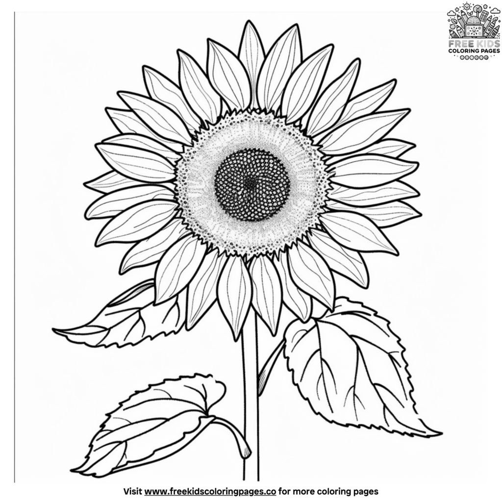 Realistic sunflower coloring pages