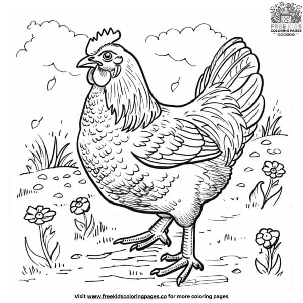 Realistic chicken coloring pages