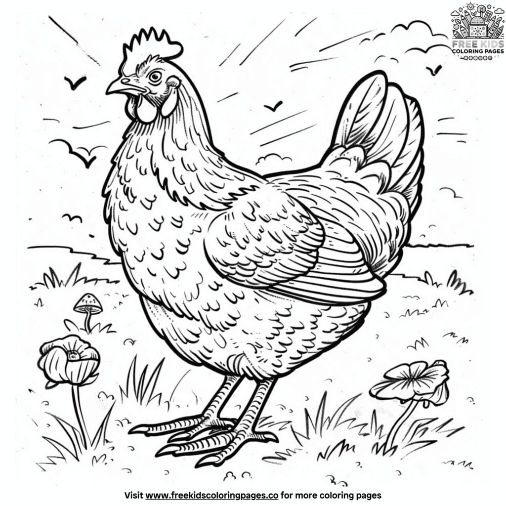 Realistic chicken coloring pages