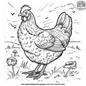 Chicken On A Field Coloring Pages