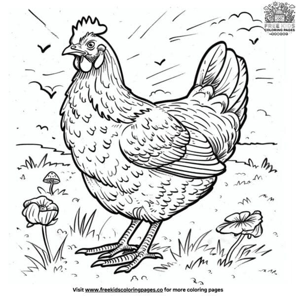 Chicken on a field coloring pages