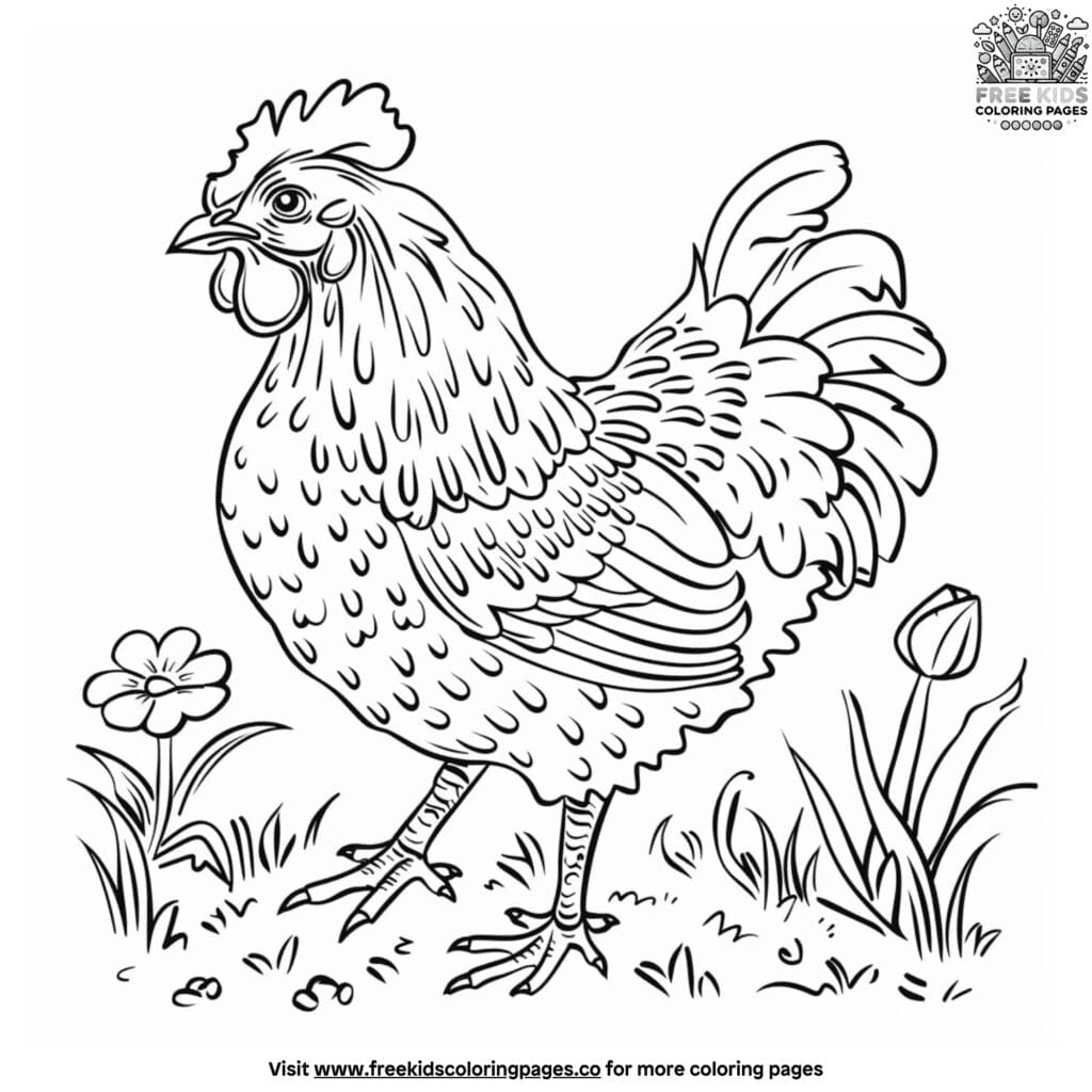 Realistic chicken coloring pages