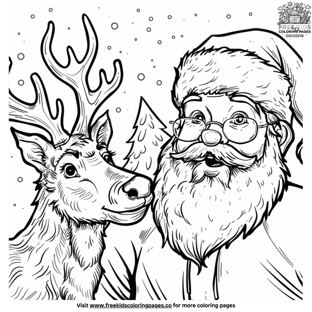 Santa and reindeer coloring pages