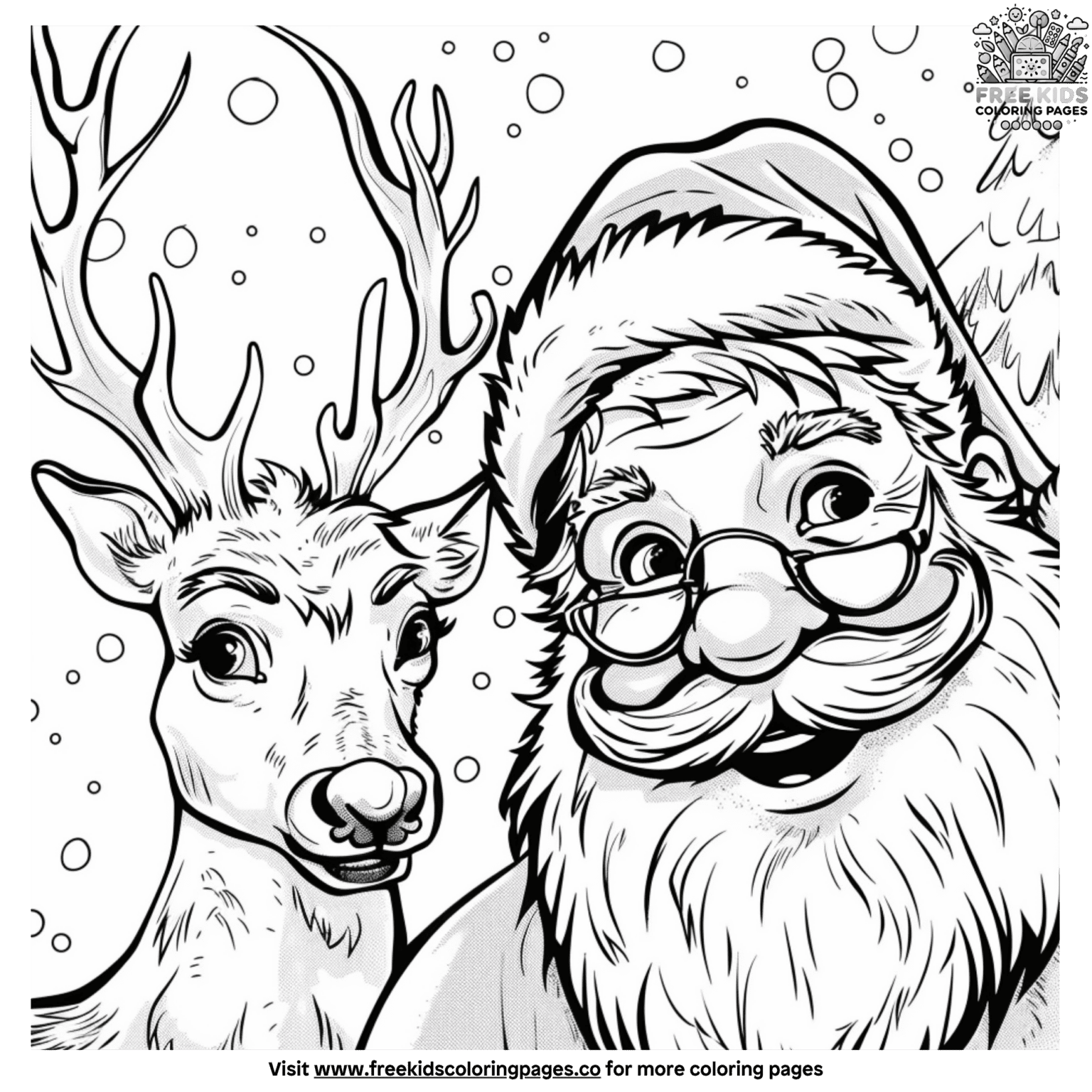 Delightful Santa And Reindeer Coloring Pages