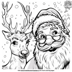 Charming Santa and Reindeer Coloring Page
