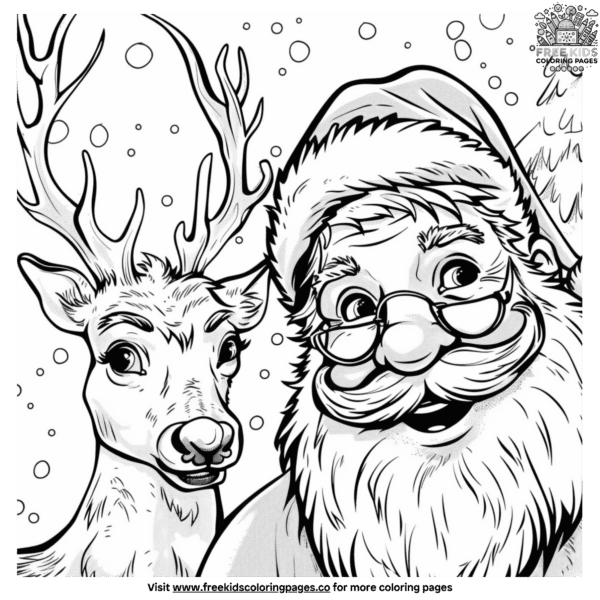 Delightful santa and reindeer coloring pages