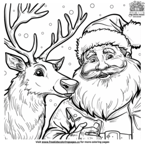 Festive Santa and Reindeer Coloring Pages