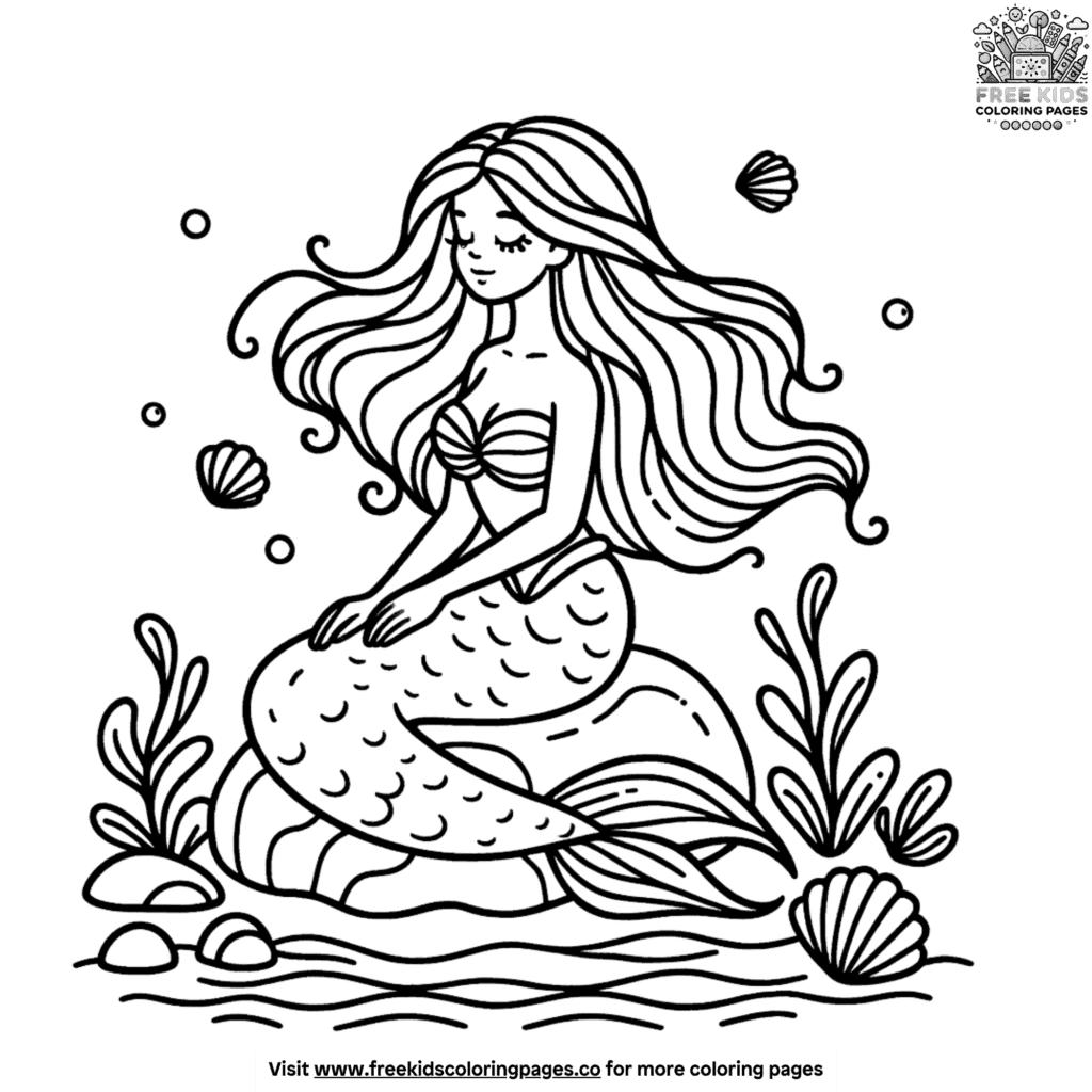 Mermaid on rock coloring pages