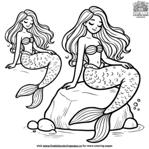 Calm Mermaid on Rock Coloring Pages