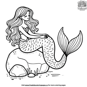 Quiet mermaid on rock coloring pages