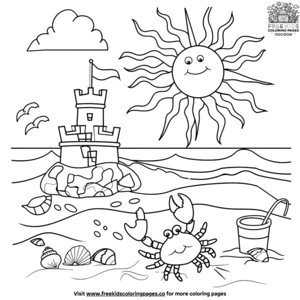 Amazing beach at sunrise coloring pages