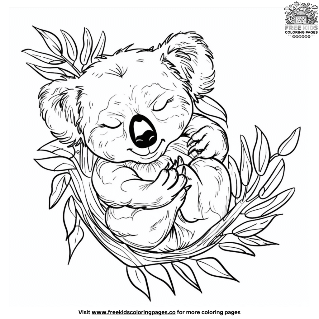 Sleepy koala coloring pages