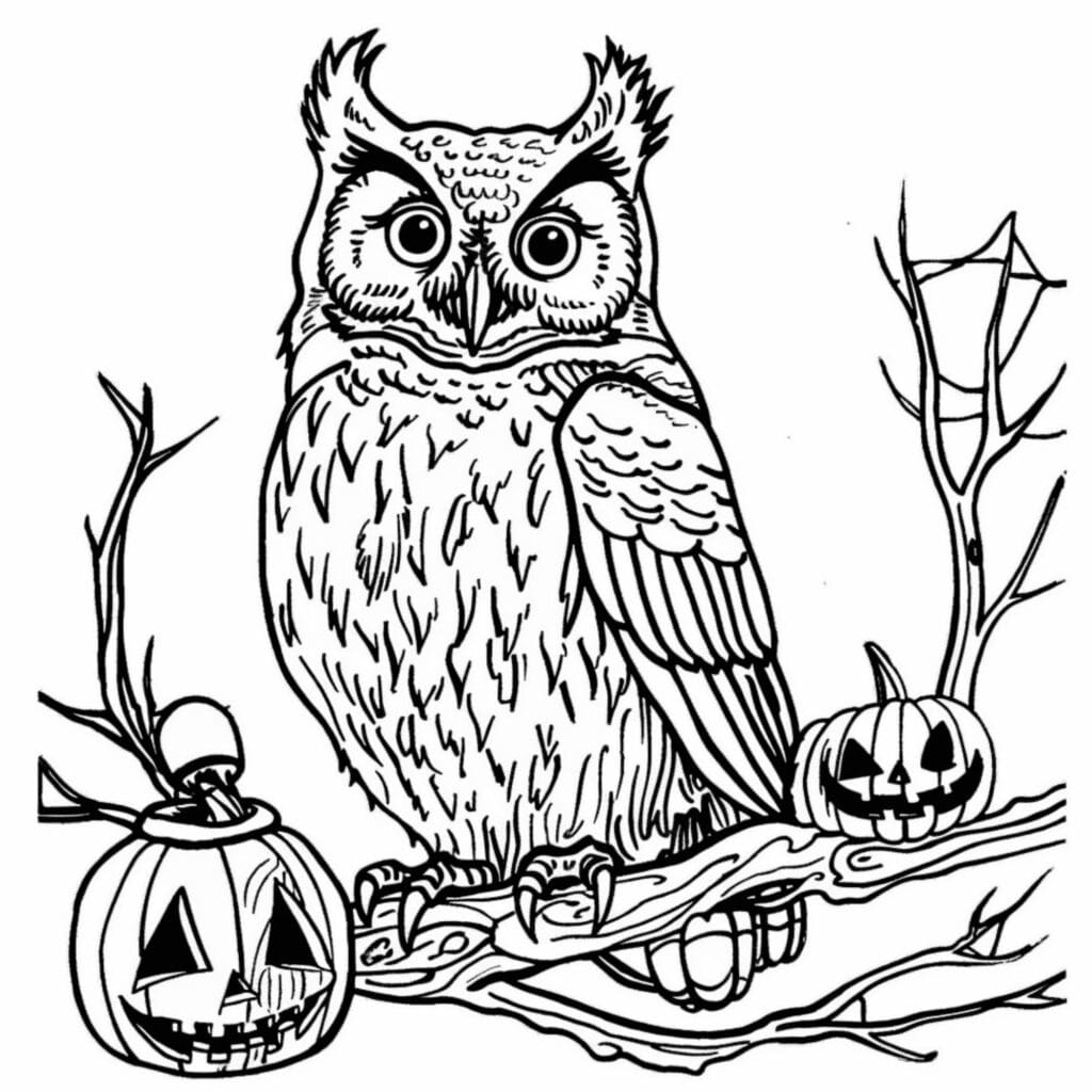 Spooky halloween owl coloring page collection: add some magic to halloween