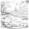 Amazing Sunset Beach Landscape Coloring Pages