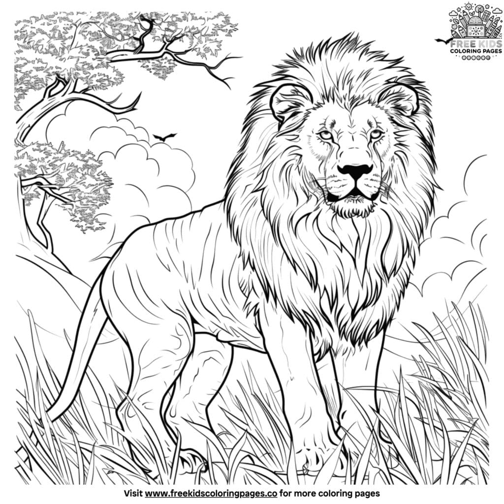 Realistic lion coloring pages