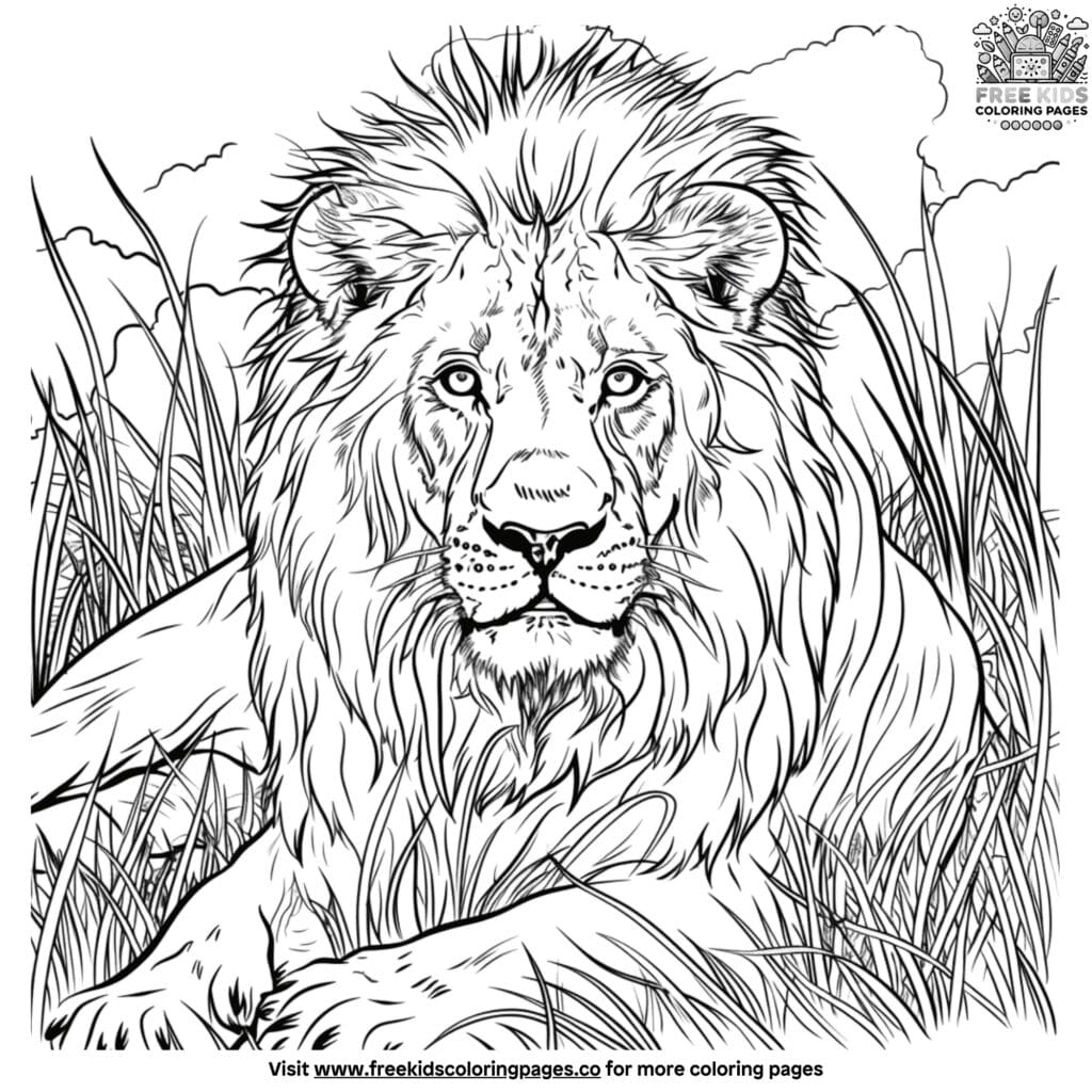 Realistic lion coloring pages