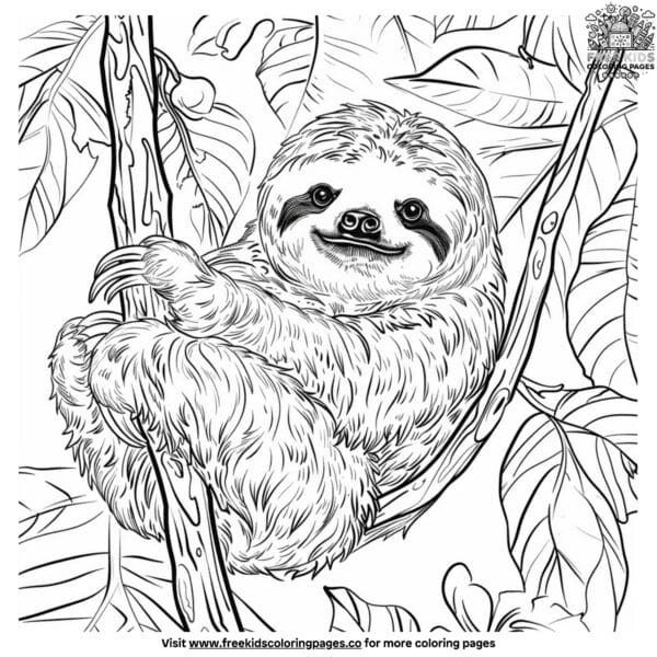 Realistic sloth coloring pages