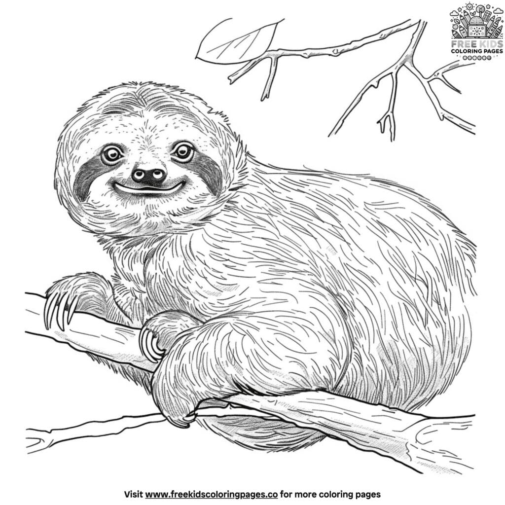 Realistic sloth coloring pages