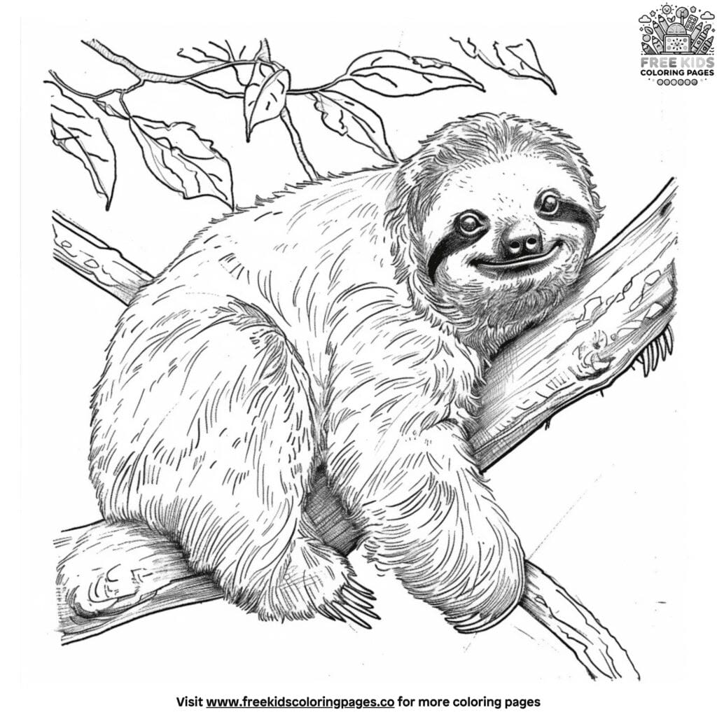 Realistic sloth coloring pages