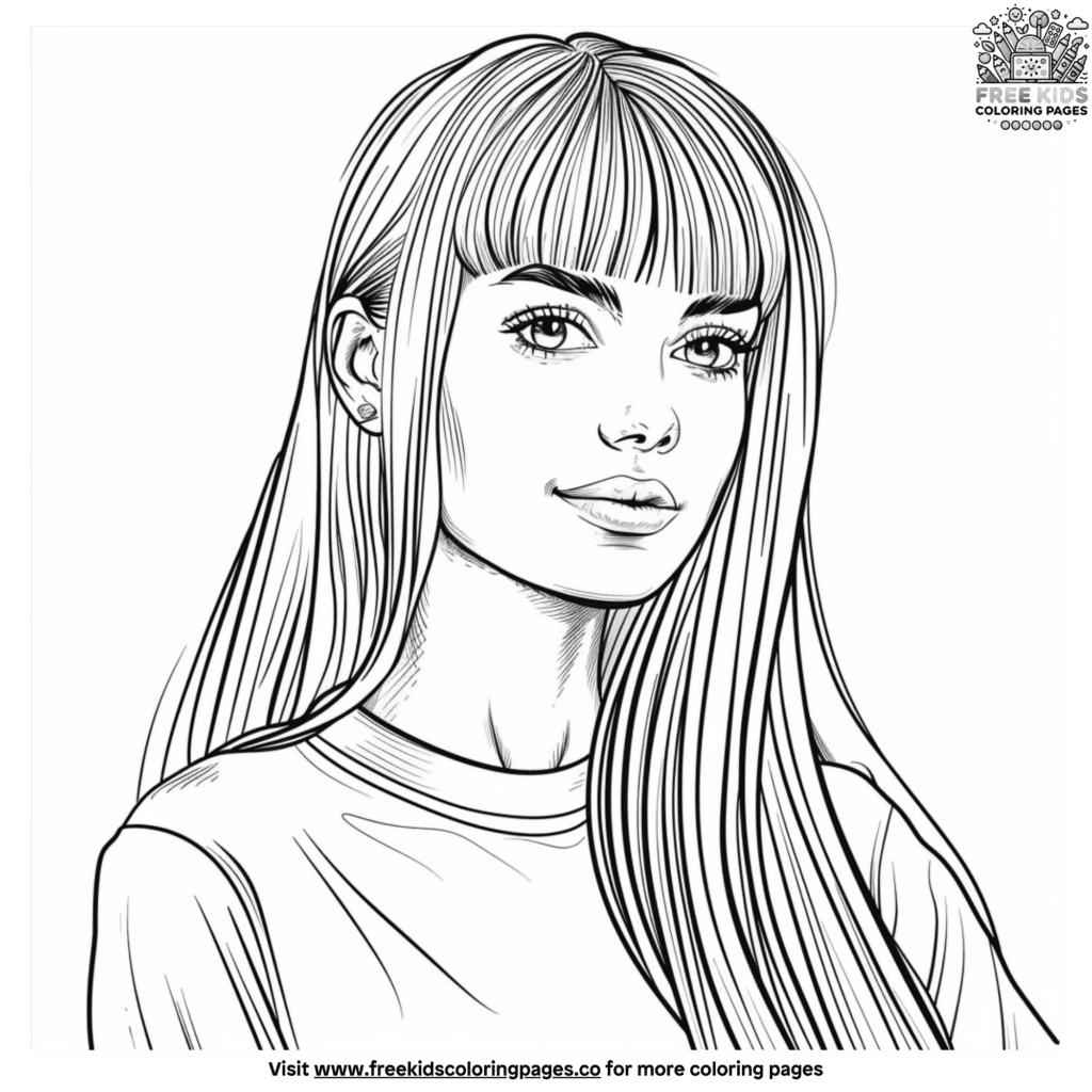 Long straight hair coloring pages