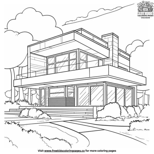 Modern house coloring pages