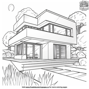 Stylish Modern House Coloring Page