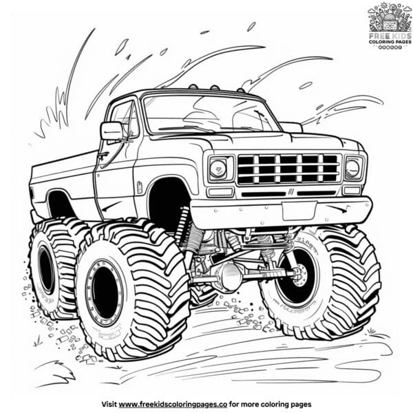 Monster truck in dirt coloring pages