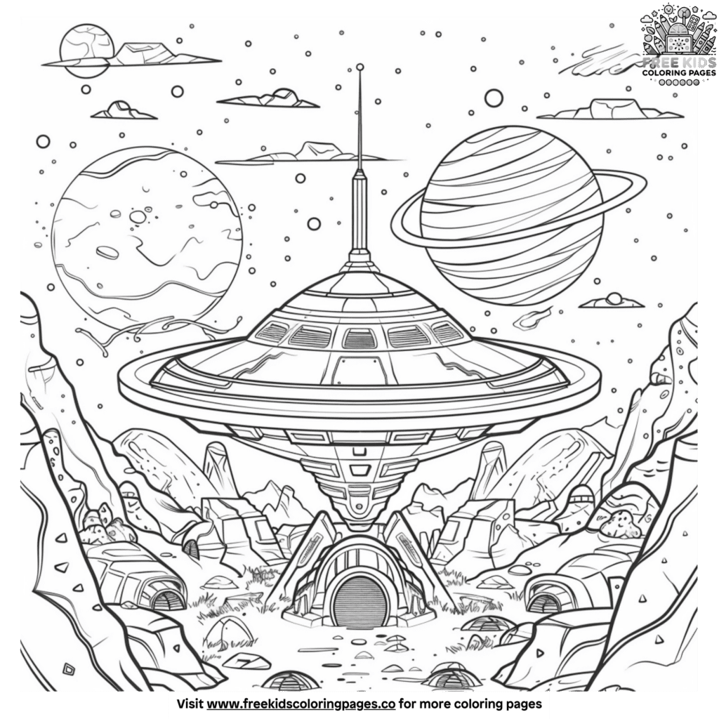Vibrant alien planet coloring pages