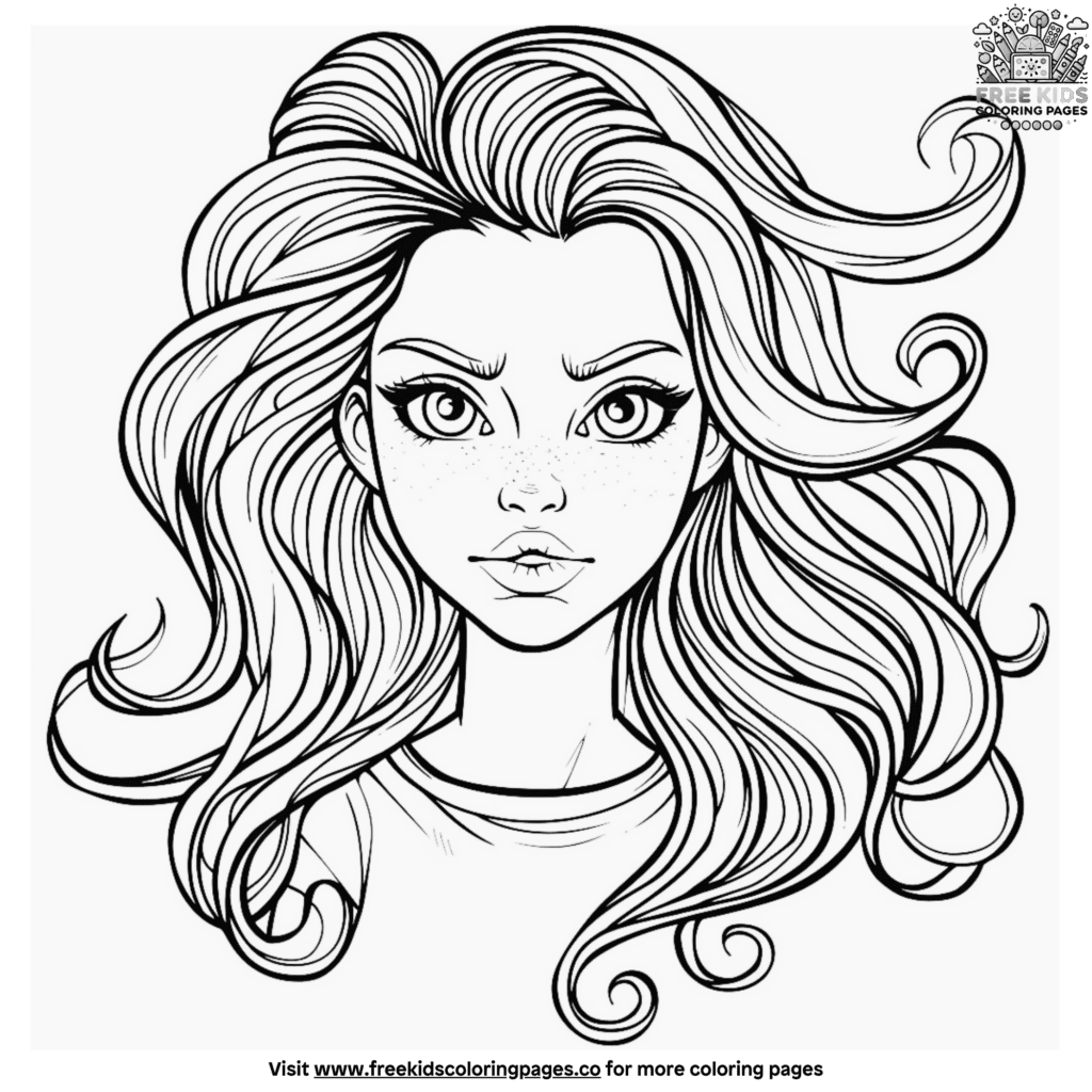 Beautiful bouncy hair coloring pages for kids