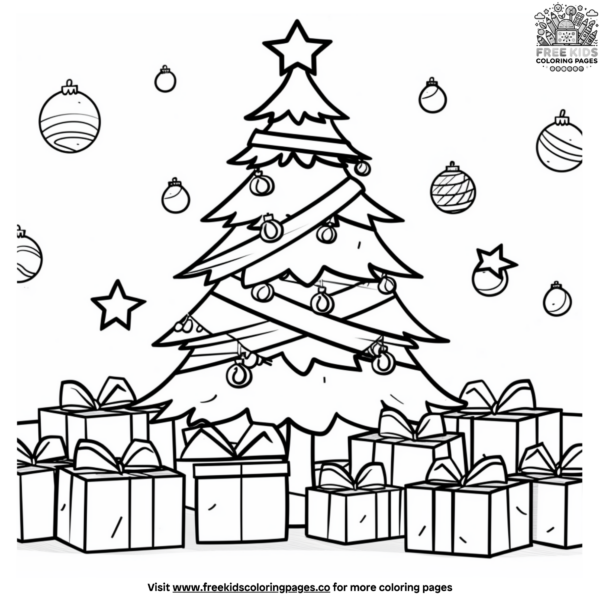 Vibrant Christmas Tree Decorating Party Coloring Page