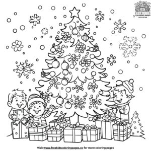 Vibrant Christmas Tree Decorating Party Coloring Page