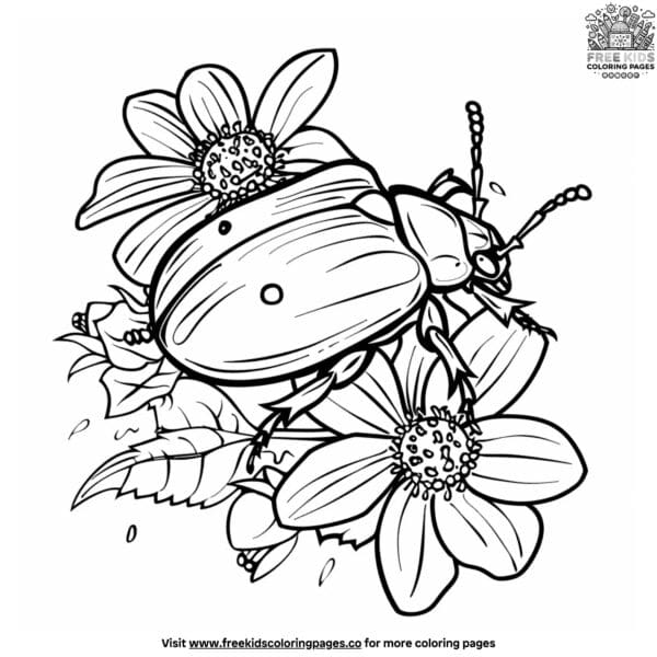 Beetle on flowers coloring pages