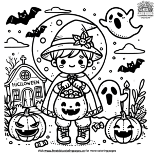 Detailed trick-or-treat halloween coloring pages