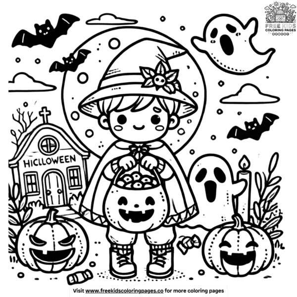 Detailed trick-or-treat halloween coloring pages