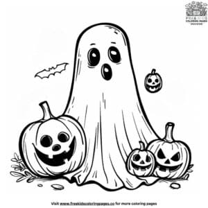 Ghost With Pumpkins Coloring Pages