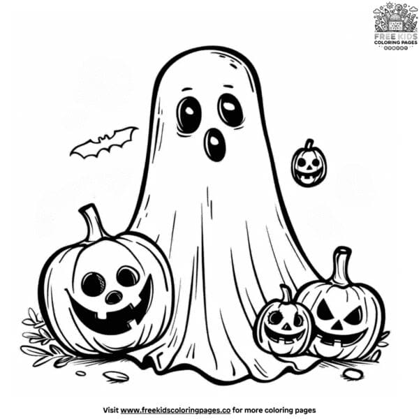 Ghost with pumpkins coloring pages