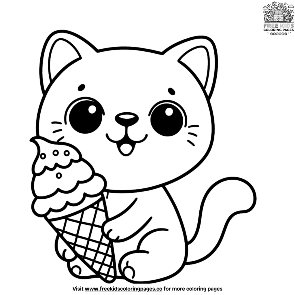 Playful cat ice cream coloring pages