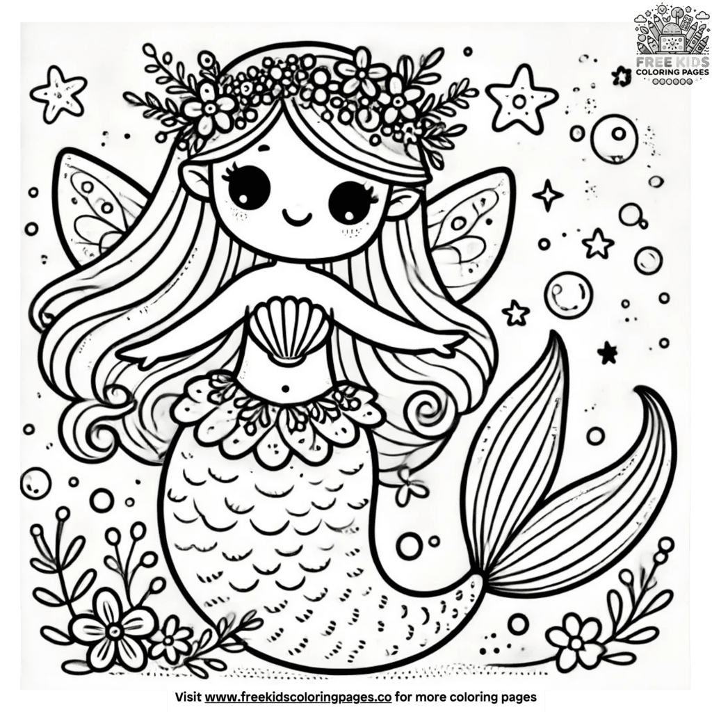 Fanciful fairy mermaid coloring pages