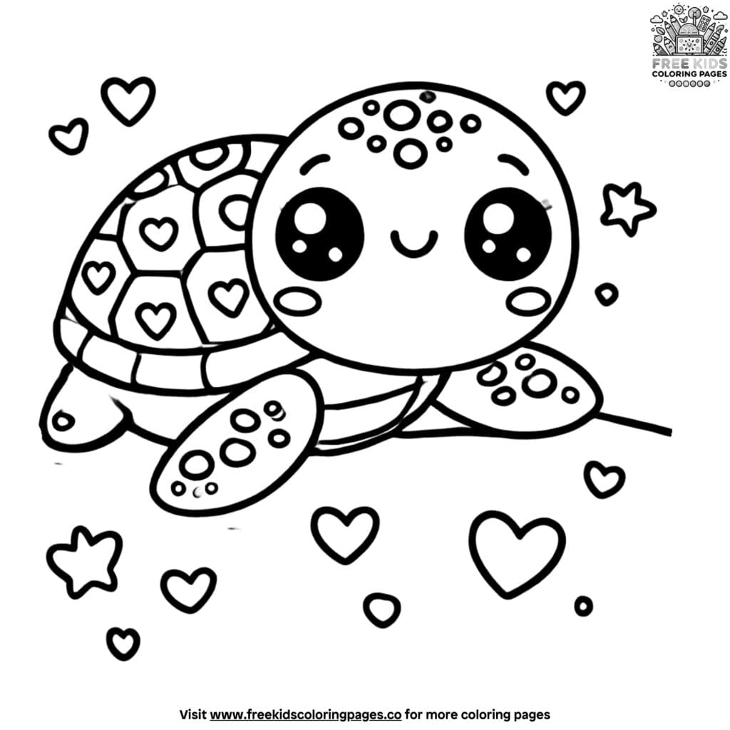 Whimsical kawaii turtle coloring pages