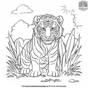 White Tiger In A Jungle Coloring Pages