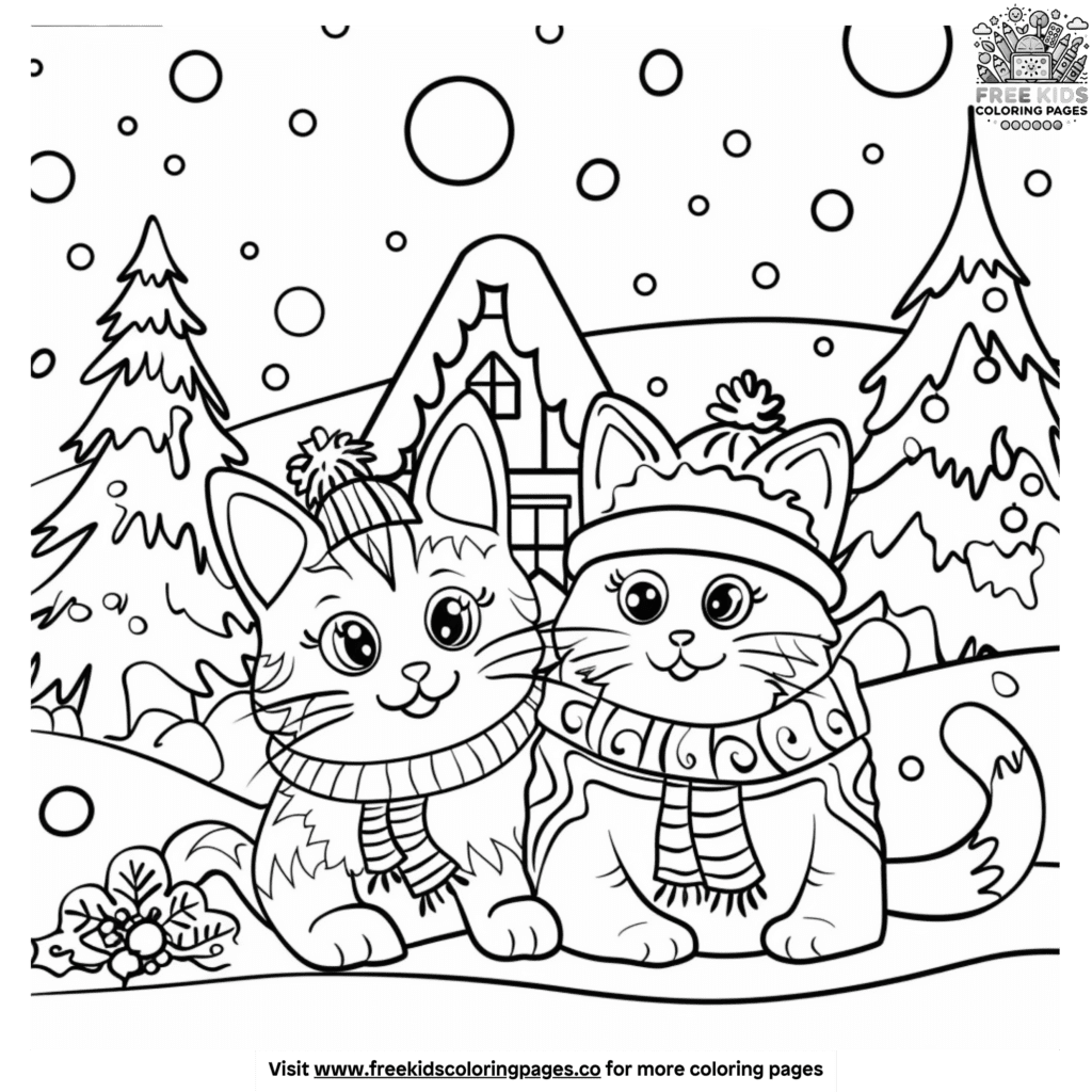 Winter cat coloring pages