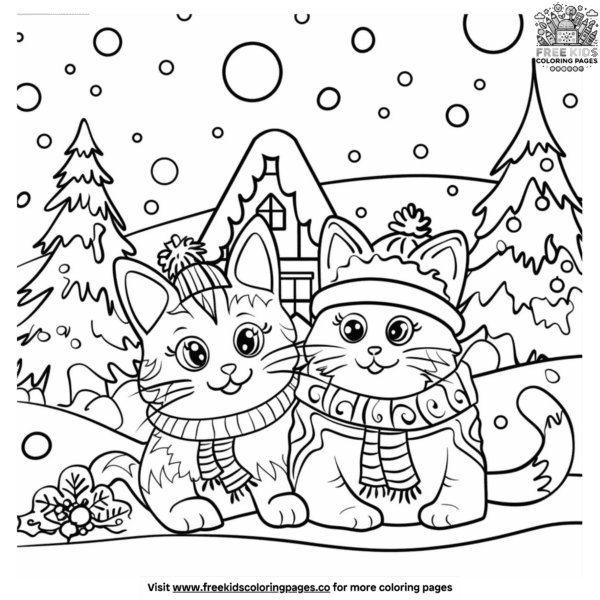 Winter cat coloring pages