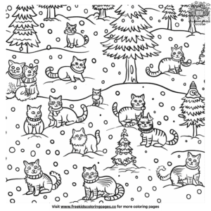 Winter Wonderland Cats Coloring Pages