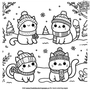 Cozy winter cat coloring pages