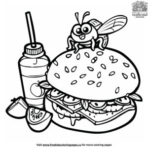 Bug on hamburger coloring pages