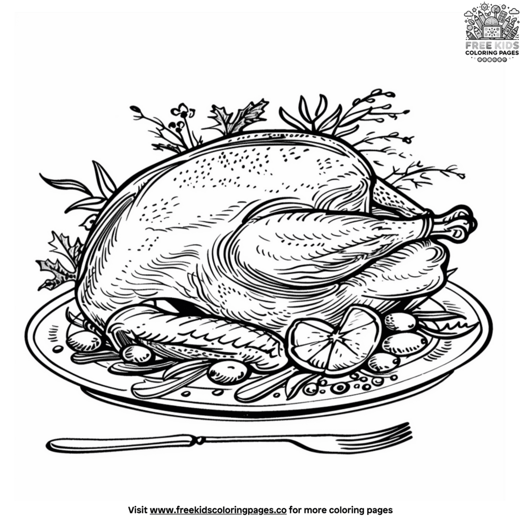 Yummy turkey dinner coloring pages for thanksgiving fun